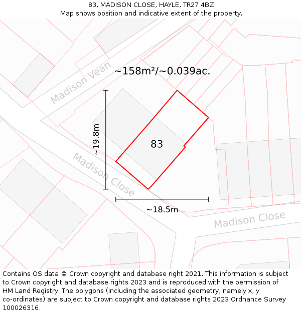 83, MADISON CLOSE, HAYLE, TR27 4BZ: Plot and title map