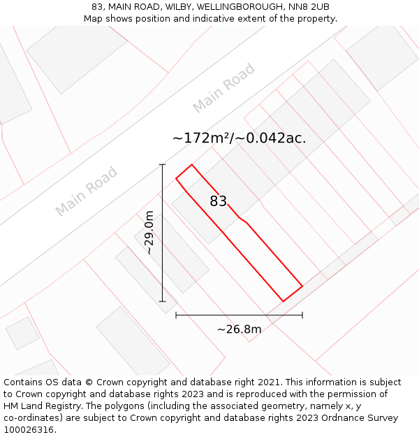 83, MAIN ROAD, WILBY, WELLINGBOROUGH, NN8 2UB: Plot and title map