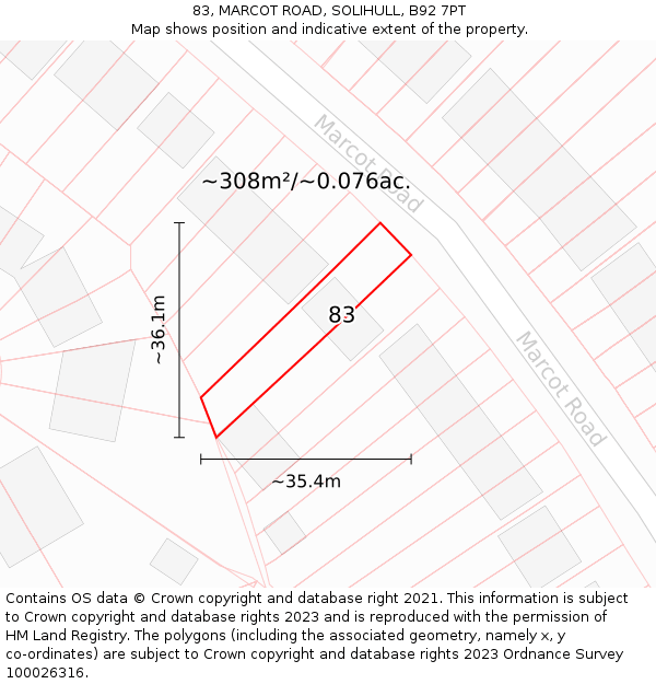 83, MARCOT ROAD, SOLIHULL, B92 7PT: Plot and title map