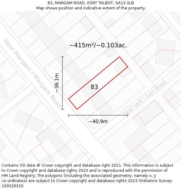 83, MARGAM ROAD, PORT TALBOT, SA13 2LB: Plot and title map