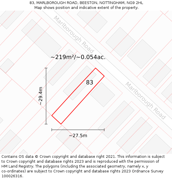 83, MARLBOROUGH ROAD, BEESTON, NOTTINGHAM, NG9 2HL: Plot and title map