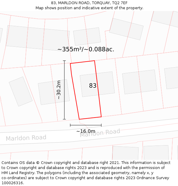 83, MARLDON ROAD, TORQUAY, TQ2 7EF: Plot and title map