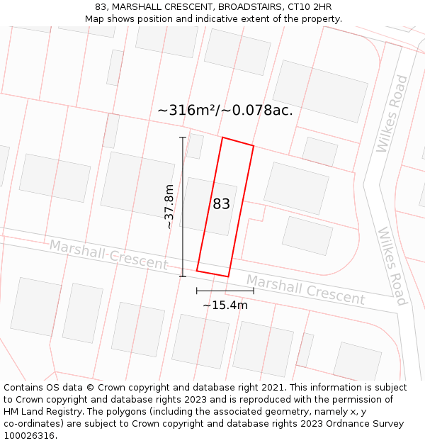 83, MARSHALL CRESCENT, BROADSTAIRS, CT10 2HR: Plot and title map