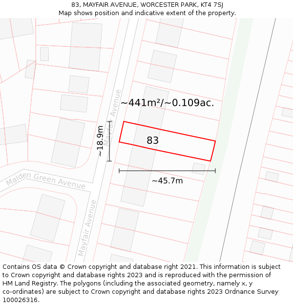 83, MAYFAIR AVENUE, WORCESTER PARK, KT4 7SJ: Plot and title map