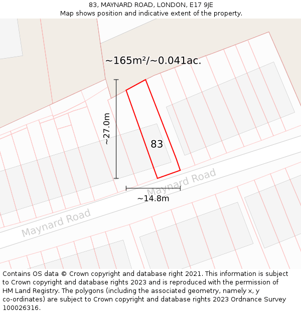 83, MAYNARD ROAD, LONDON, E17 9JE: Plot and title map