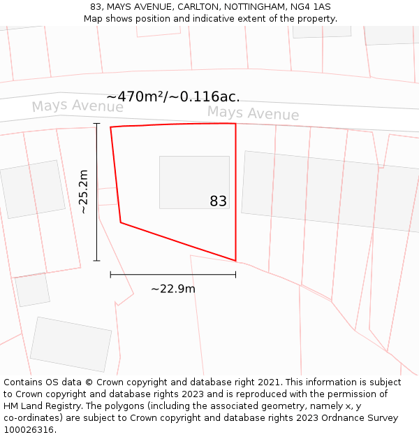 83, MAYS AVENUE, CARLTON, NOTTINGHAM, NG4 1AS: Plot and title map
