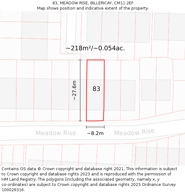 83, MEADOW RISE, BILLERICAY, CM11 2EF: Plot and title map