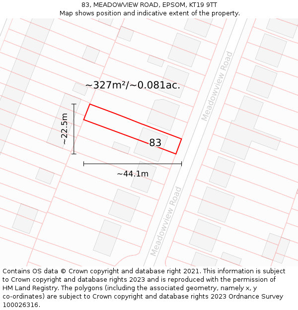 83, MEADOWVIEW ROAD, EPSOM, KT19 9TT: Plot and title map