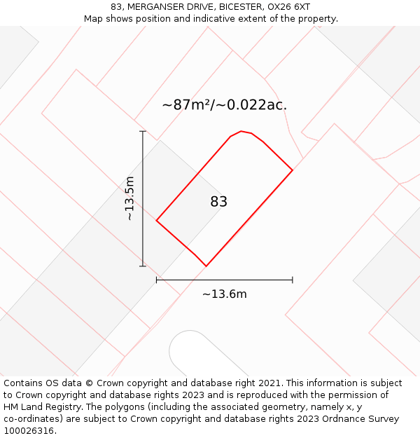 83, MERGANSER DRIVE, BICESTER, OX26 6XT: Plot and title map