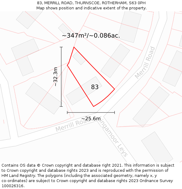 83, MERRILL ROAD, THURNSCOE, ROTHERHAM, S63 0PH: Plot and title map
