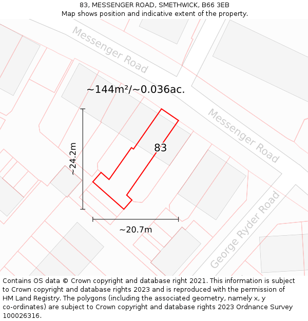 83, MESSENGER ROAD, SMETHWICK, B66 3EB: Plot and title map