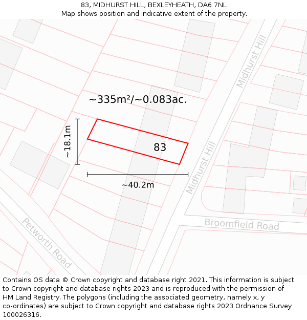83, MIDHURST HILL, BEXLEYHEATH, DA6 7NL: Plot and title map