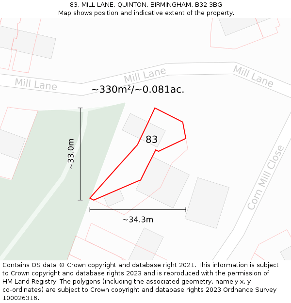 83, MILL LANE, QUINTON, BIRMINGHAM, B32 3BG: Plot and title map