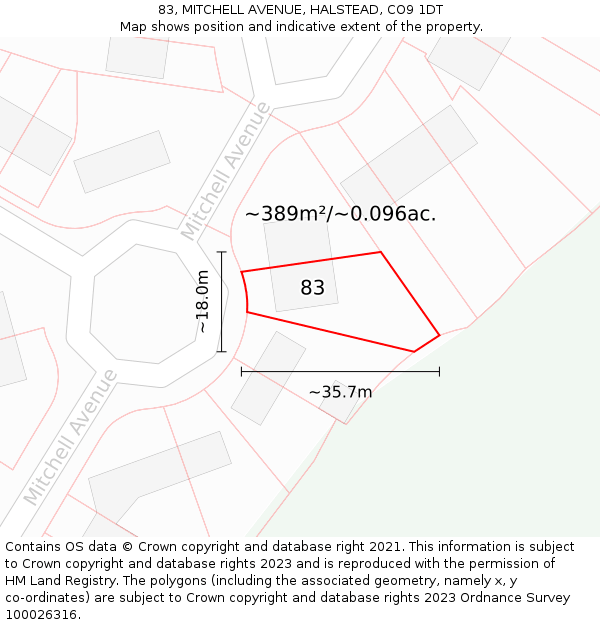 83, MITCHELL AVENUE, HALSTEAD, CO9 1DT: Plot and title map