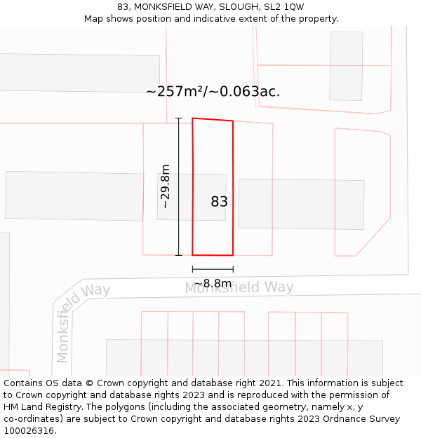 83, MONKSFIELD WAY, SLOUGH, SL2 1QW: Plot and title map