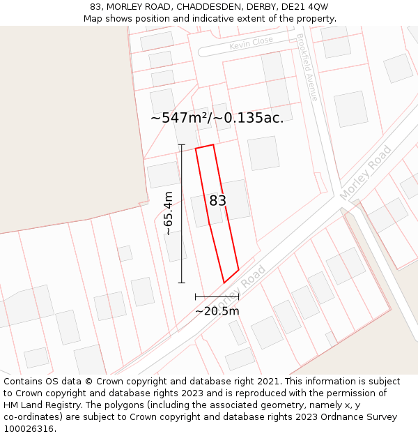 83, MORLEY ROAD, CHADDESDEN, DERBY, DE21 4QW: Plot and title map