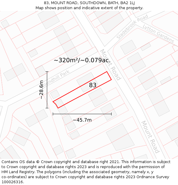 83, MOUNT ROAD, SOUTHDOWN, BATH, BA2 1LJ: Plot and title map