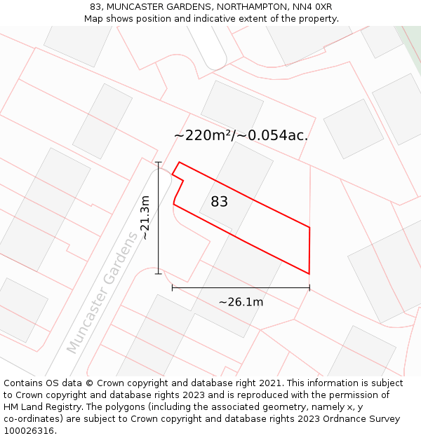 83, MUNCASTER GARDENS, NORTHAMPTON, NN4 0XR: Plot and title map