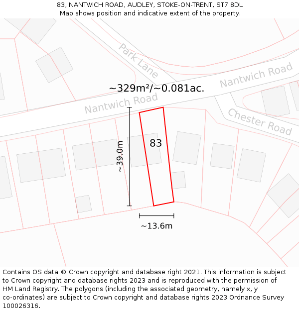 83, NANTWICH ROAD, AUDLEY, STOKE-ON-TRENT, ST7 8DL: Plot and title map
