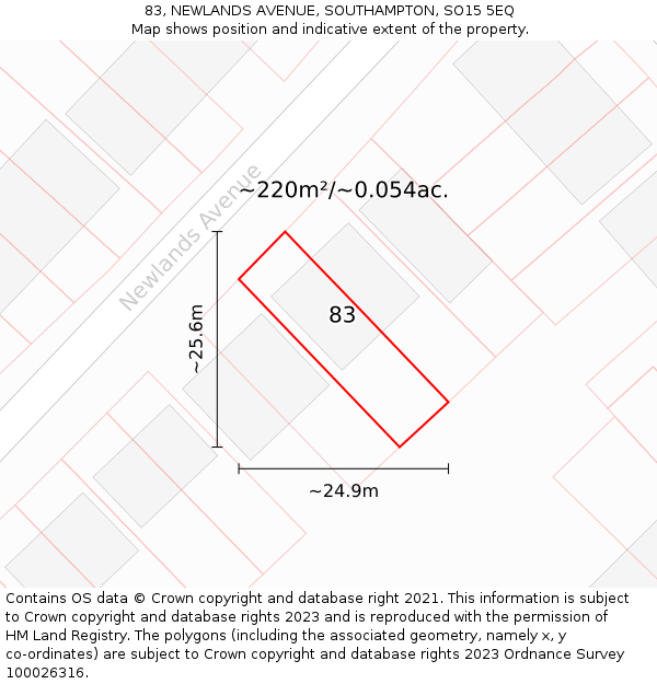83, NEWLANDS AVENUE, SOUTHAMPTON, SO15 5EQ: Plot and title map