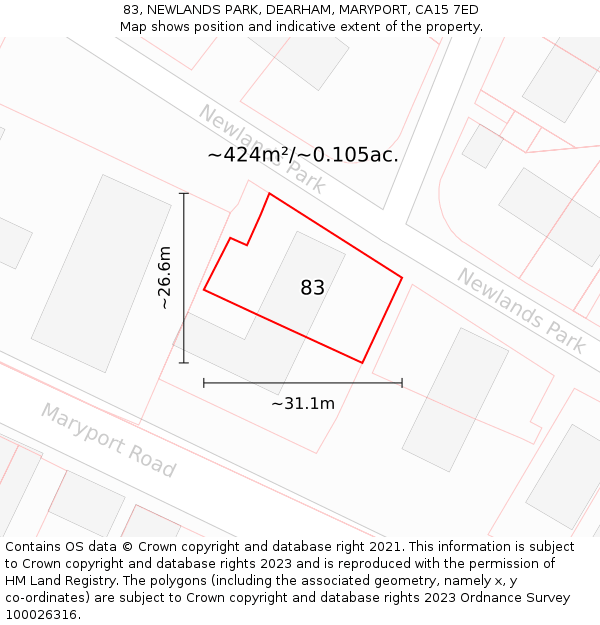 83, NEWLANDS PARK, DEARHAM, MARYPORT, CA15 7ED: Plot and title map