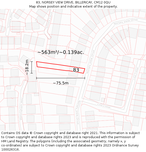 83, NORSEY VIEW DRIVE, BILLERICAY, CM12 0QU: Plot and title map