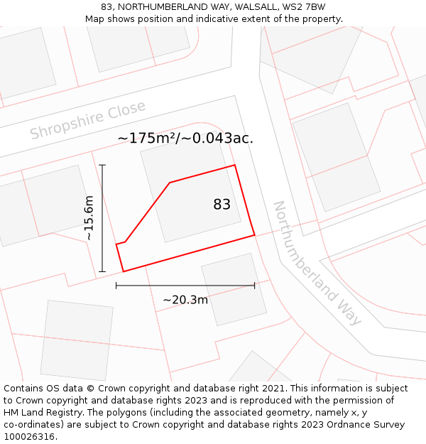 83, NORTHUMBERLAND WAY, WALSALL, WS2 7BW: Plot and title map