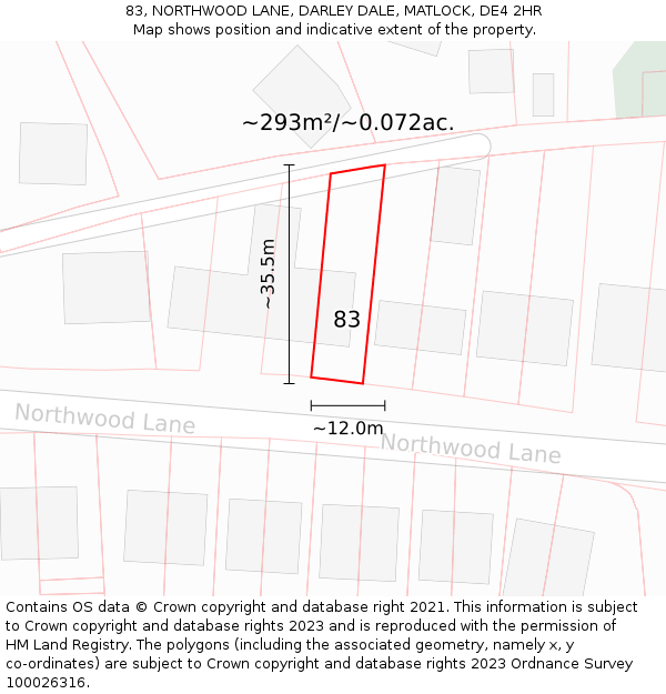 83, NORTHWOOD LANE, DARLEY DALE, MATLOCK, DE4 2HR: Plot and title map