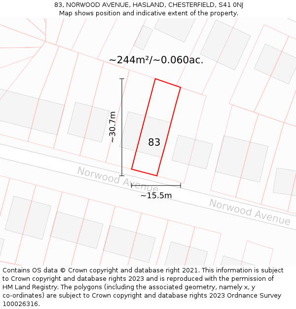 83, NORWOOD AVENUE, HASLAND, CHESTERFIELD, S41 0NJ: Plot and title map