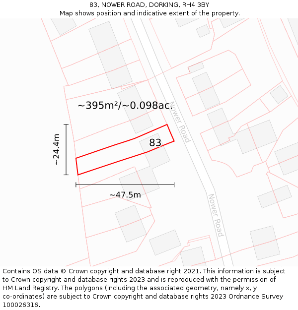 83, NOWER ROAD, DORKING, RH4 3BY: Plot and title map