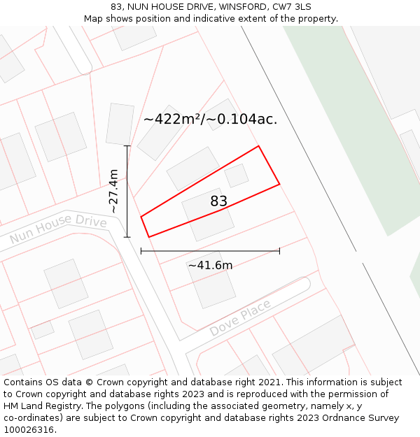 83, NUN HOUSE DRIVE, WINSFORD, CW7 3LS: Plot and title map