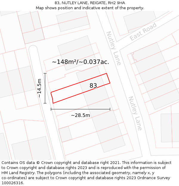 83, NUTLEY LANE, REIGATE, RH2 9HA: Plot and title map