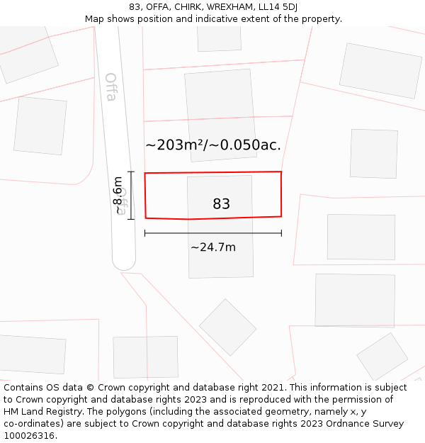 83, OFFA, CHIRK, WREXHAM, LL14 5DJ: Plot and title map