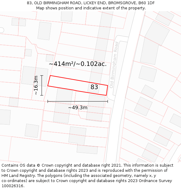 83, OLD BIRMINGHAM ROAD, LICKEY END, BROMSGROVE, B60 1DF: Plot and title map