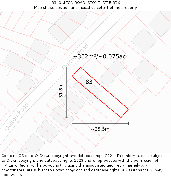 83, OULTON ROAD, STONE, ST15 8DX: Plot and title map