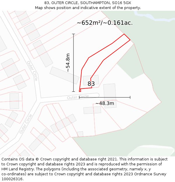 83, OUTER CIRCLE, SOUTHAMPTON, SO16 5GX: Plot and title map
