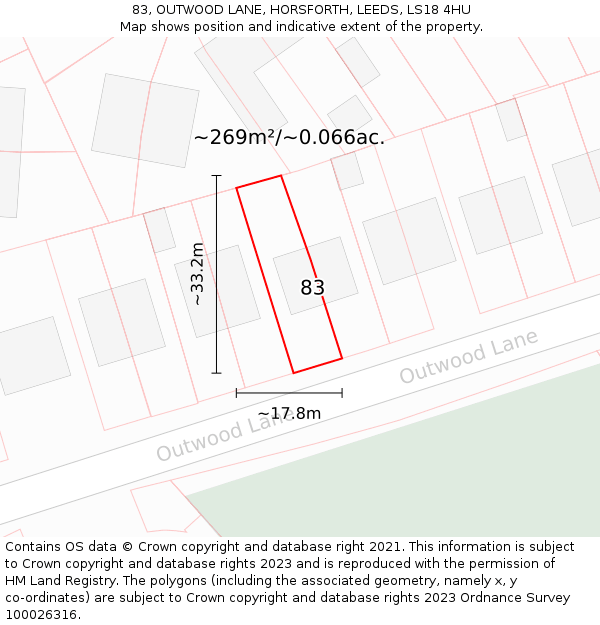 83, OUTWOOD LANE, HORSFORTH, LEEDS, LS18 4HU: Plot and title map
