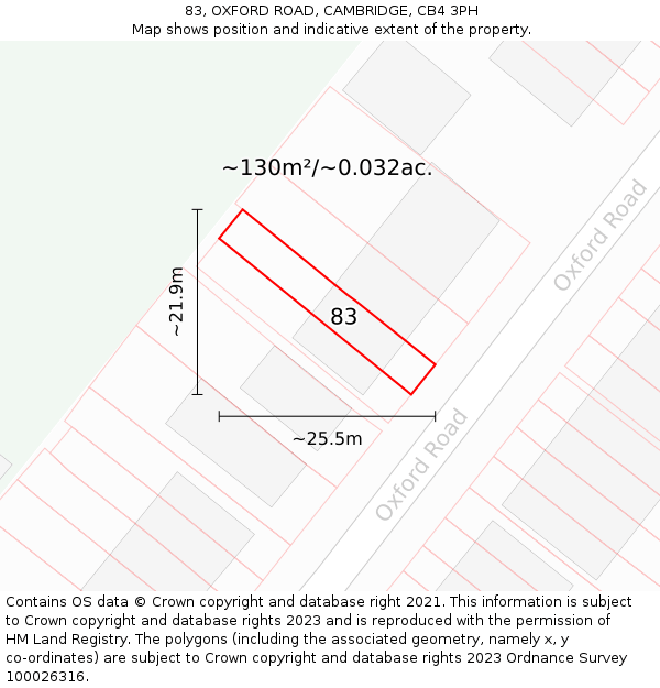 83, OXFORD ROAD, CAMBRIDGE, CB4 3PH: Plot and title map