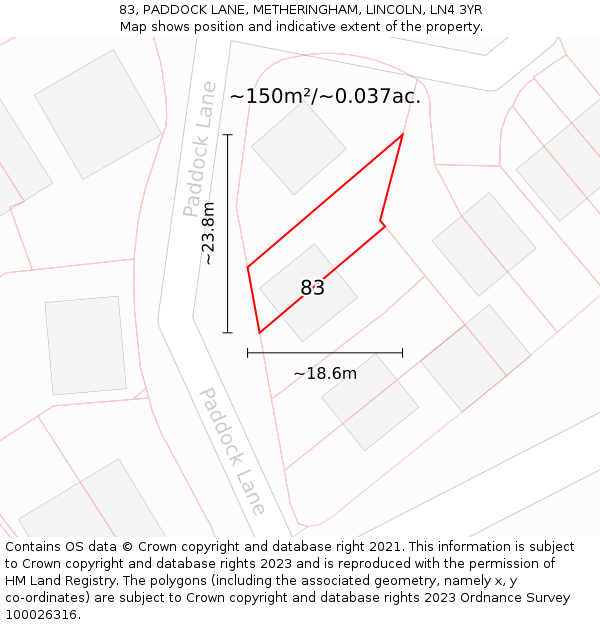 83, PADDOCK LANE, METHERINGHAM, LINCOLN, LN4 3YR: Plot and title map