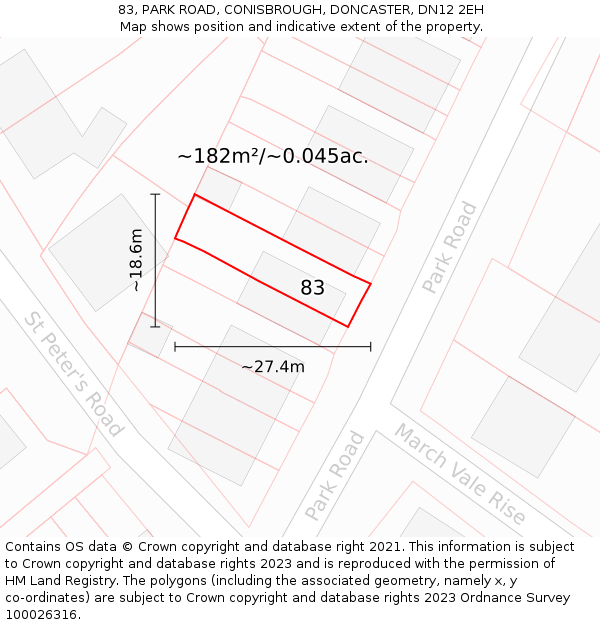 83, PARK ROAD, CONISBROUGH, DONCASTER, DN12 2EH: Plot and title map