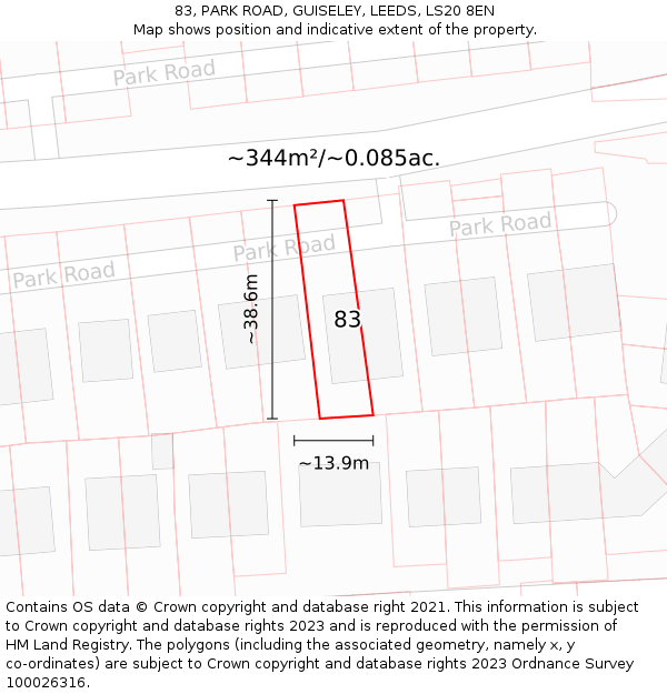 83, PARK ROAD, GUISELEY, LEEDS, LS20 8EN: Plot and title map