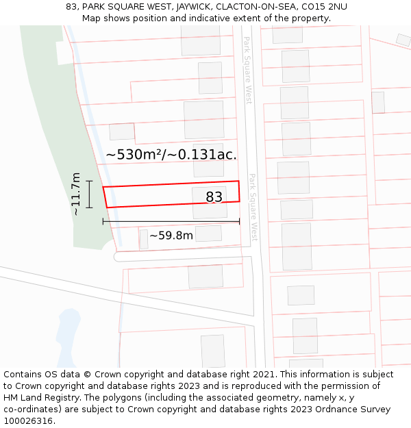 83, PARK SQUARE WEST, JAYWICK, CLACTON-ON-SEA, CO15 2NU: Plot and title map