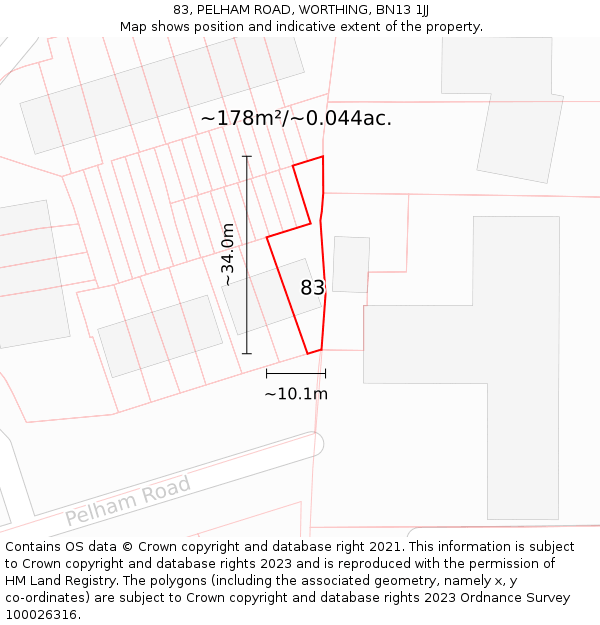 83, PELHAM ROAD, WORTHING, BN13 1JJ: Plot and title map