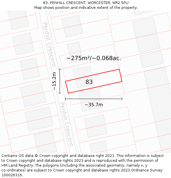 83, PENHILL CRESCENT, WORCESTER, WR2 5PU: Plot and title map