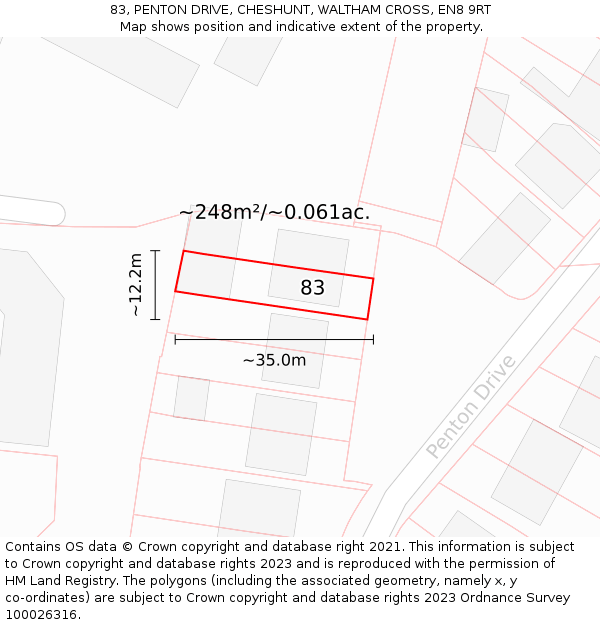 83, PENTON DRIVE, CHESHUNT, WALTHAM CROSS, EN8 9RT: Plot and title map