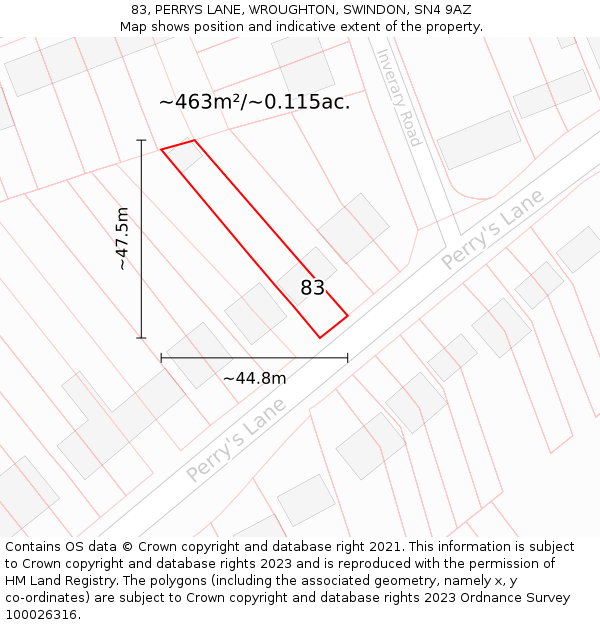 83, PERRYS LANE, WROUGHTON, SWINDON, SN4 9AZ: Plot and title map