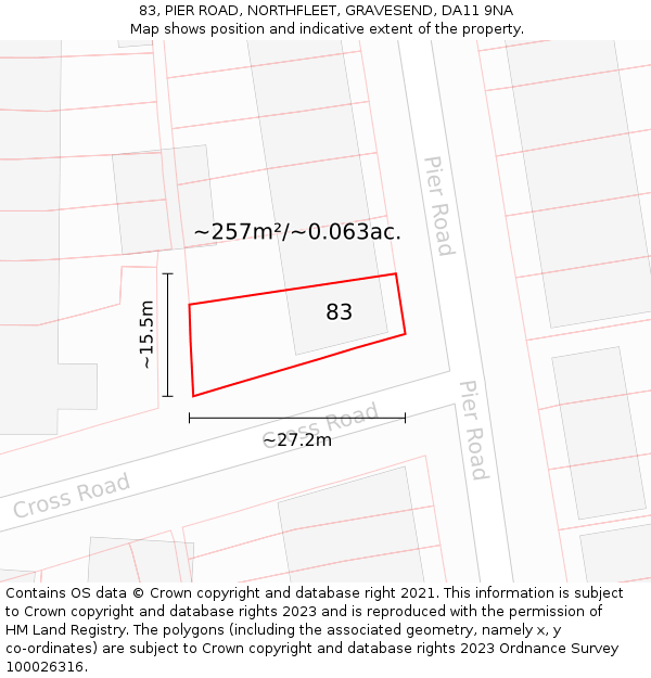 83, PIER ROAD, NORTHFLEET, GRAVESEND, DA11 9NA: Plot and title map