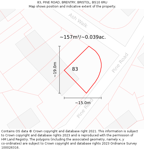 83, PINE ROAD, BRENTRY, BRISTOL, BS10 6RU: Plot and title map