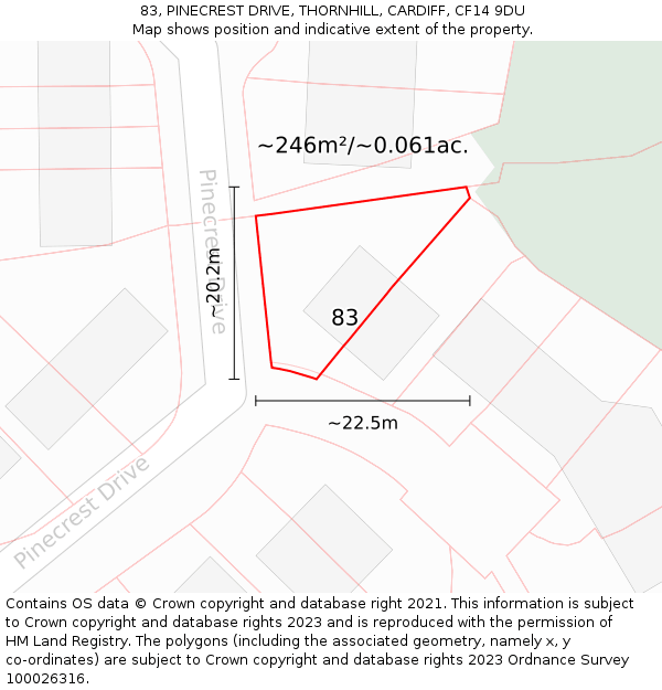 83, PINECREST DRIVE, THORNHILL, CARDIFF, CF14 9DU: Plot and title map