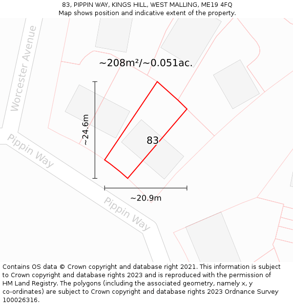 83, PIPPIN WAY, KINGS HILL, WEST MALLING, ME19 4FQ: Plot and title map